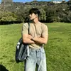 Camiseta Blanca con Puño para Hombre en Verano, Estilo Americano, Cuello Pequeño, Hombro Derecho, Mangas Cortas, Deporte Fitness, Para Mostrar Músculos, Manga Media Interior