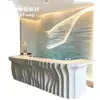 Mostrador de recepción de yeso GRG, sala de exposición de lujo ligero, mostrador de recepción de yeso con textura de onda de agua, mostrador de bar comercial curvo, fabricante personalizado