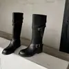 Botas de Moda Estilo Británico de 4 cm por Encima de la Rodilla Nuevas Otoño/Invierno 2026 Punta Redonda Tacón Grueso Hebilla de Cinturón Botas de Pierna Alta