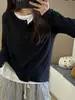 Camiseta de Manga Larga Falsa de Dos Piezas con Bloques de Color Talla Grande para Mujer Otoño Holgada Cubre Imperfecciones Top Base Adelgazante para Mujeres de Talla Grande para Salir