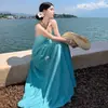 Vestido de tirantes estilo vacacional azul floral, inspiradoramente hermoso como la dopamina, vestido maxi playero suave y dulce, como de hada