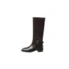 Botas largas de cuero genuino para mujer, de suela gruesa, tacón grueso y hebilla de cinturón, nuevo estilo de exportación otoño/invierno 2026, botas de montar sencillas de pierna recta