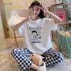 Pijama de Verão Feminino Manga Curta Calça Capri Conjunto de Duas Peças Estilo Coreano Estudante ins Branca de Neve Desenho Animado Roupas de Casa