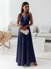 2026 Novo Vestido Longo de Cor Sólida com Decote em V Feminino para Primavera e Verão, Transfronteiriço Europeu e Americano, Site Independente da Amazon