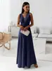 Site Independente da Amazon Roupas Femininas Transfronteiriças 2026 Novo Europeu e Americano Cadarço Decote V Vestido Longo de Festa Feminino