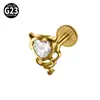 Transfronterizo F136 Aleación de Titanio Circonita Blanca Diablito Rosca Interna Clavo de Labio Chapado Hoja Corazón Suela Plana Perforación de Cartílago Hueso de Oreja Decoración para Uñas