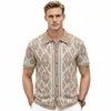 Roupas Masculinas Novas Transfronteiriças Estilo Europeu e Americano Jacquard Geométrico Camisa Polo Verão Novo Cardigã de Manga Curta Tricô Sj0033