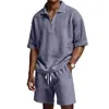 Código Europeu Transfronteiriço Verão Novo Mais Vendido Conjunto de Shorts com Zíper Manga Curta Masculino Cor Pura Casual Praia Conjunto de Roupas Masculinas