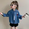 Camisa de mezclilla para niñas, estilo coreano, primavera y otoño, estampado animal, chaqueta elegante de manga larga para niñas, abrigo de otoño para niños pequeños