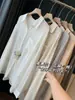 Nova Camisa Feminina de Linho-Tencel para Primavera/Verão com Gola Reversível, Bolsos, Botões Amigos da Pele, Top de Manga Longa de Liocel
