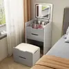 Tocador estilo crema, tocador moderno y simple con tapa abatible, gabinete de almacenamiento para dormitorio de apartamento pequeño, tocador integrado junto a la cama
