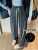 Calça de Lã Espinha de Peixe Perna Larga Feminina Outono Inverno Solta Caimento Calça de Arroz Pegajoso Petite Casual Calça Reta Estreita