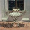Mesa y Sillas de Hierro Forjado para Exterior Juego de Tres Piezas Mesa de Café Plegable de Ocio Patio Viejo Rústico Terraza Jardín Interior Anti-óxido