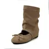 Botines Cortos para Mujer Estilo Retro con Aumento Oculto de Altura, Gamuza, Punta Redonda, Lazo y Diseño Calado, Botines Slip-On de Moda Verano 2026