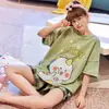 Pijama de Mujer Verano Dibujos Animados Holgado Lindo Conjunto de Manga Corta Pijama de Mujer Casual Simple Estilo Coreano Color de Contraste Ropa de Casa
