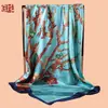 Nuevo Estilo 2025 Pañuelo Cuadrado con Estampado de Flor de Ciruelo y Tinta Satinada de 90 Colores para Protección Solar, Decoración de Pañuelo para la Cabeza y Bufanda