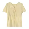 Camisa de Lino y Gasa Dulce Ajustada para Mujer Tallas Grandes Inno 2026 Verano Cuello en V Estilo Coreano Top Ajustado 254864