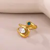 Anillo Abierto de Acero Inoxidable y Oro de 18K con Circonita Estilo Europeo y Americano Joyería de Mano de Acero de Titanio de Gama Alta Anillos de Venta al por Mayor Transfronteriza
