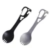 Mesa Multifuncional de Acero Inoxidable para Exteriores Tenedor Cuchara Integrados Vajilla Portátil para Camping Abrebotellas Abrelatas con Hebilla