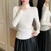 Tricô Feminino Outono e Inverno Novo Design de Strass Quente Gola Alta Pulôver Cor Lisa Camada Base Suéter Top Feminino
