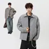 En stock: Otoño 2026 nuevo estilo moda casual para hombre talla grande chaqueta con solapa con líneas de color contrastante y textura tejida