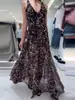 Vestido Sexy sin Mangas de Cuello Halter en V con Cinturón de Cinta y Espalda Descubierta de Malla de Lunares para Mujer, Vestido Largo de Verano Estilo Vacaciones Transfronterizas