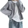 Nuevo Suéter Jacket Corto Holgado Gris Otoño/Invierno 2026 para Mujer, Cardigan de Punto Grueso con Cremallera y Manga Larga