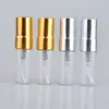 Boquilla de aluminio anodizado de 2 ml botella sub-frasco de perfume de vidrio transparente spray de presión botella pequeña de muestra