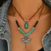 Conjunto de Colares Estilo Cowboy Ocidental Europeu e Americano Mais Vendido Transfronteiriço Retro Cabeça de Touro Turquesa Corda de Pescoço de Chapéu de Veludo Corrente de Clavícula