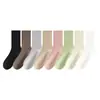 Calcetines de Algodón Puro para Mujer, Antibacterianos, Color Sólido, a Media Pantorrilla, Estilo Primavera y Otoño, Simples y Versátiles, Calcetines Largos de Maternidad para Otoño e Invierno, Calcetines Arrugados Resistentes a los Olores