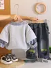Conjunto de Primavera y Otoño para Niños Estampado de Oso de Dibujos Animados Juego de Dos Piezas Sudadera Casual a Cuadros y Pantalones para Bebé Moderno