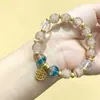 Pulsera de Cristal con Cuentas Doradas y de Jade Budista Multi-Tesoro Cultural y Creativa para Mujer Lujo Ligero Sensación de Alta Gama Atrae Riqueza y Suerte Diseño Estilo Chino