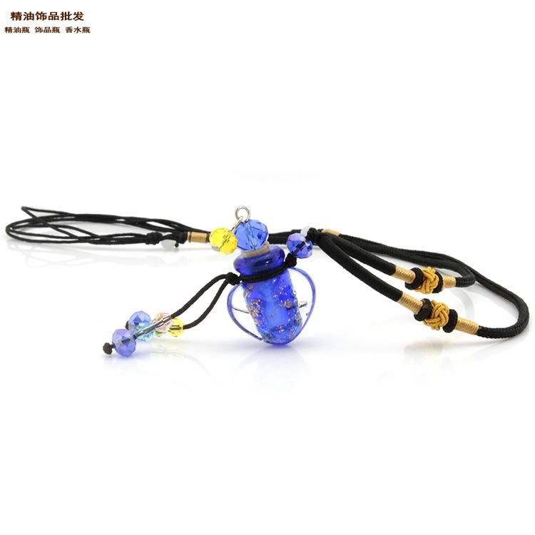 中国精油饰品网心形深蓝色金莎细双扣绳项链4.jpg