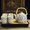 Juego de Té Kung Fu de Cerámica para el Hogar Sencillo Moderno Tetera de Flores Filtro Juego de Té para Té Negro Taza de Té 6 Piezas Grandes