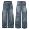 L838 Jeans Masculino Reto Solto Estilo High Street Americano Unissex Lavado Retro de Alta Qualidade com Design de Padrão de Raio