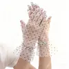 Novas Luvas Curtas de Renda com Bolinhas Pretas para Mulheres Casamento Noiva Luvas de Bolinha para Casamento Respirável Ciclismo Proteção Solar