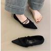 Sapatos Femininos Mary Jane Retro de Bico Fino com Uma Tira 2024 Verão Novo Estilo Rasteirinha Francesa