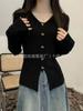Suéter francés de manga larga con cuello en V para mujer, novedad de otoño 2024, elegante, ajustado, adelgazante, tipo jersey, camiseta básica