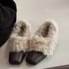 Zapatos de Felpa Cuadrados Retro con Temperamento Peludos para Mujer 2026 Otoño/Invierno Nuevos Mocasines Planos Mary Jane de Lana de Cordero