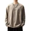 Camiseta de Manga Larga Bordada Sencilla de Algodón Bambú de Alta Gama para Hombre 2026 Otoño Nueva Holgada Tendencia Retro Japonesa Top