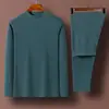 De veludo terno térmico cueca masculina inverno meia-alta gola fria forrado de lã roupas de outono espessas calças compridas juventude camisa de fundo