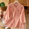 Nuevo top de estilo chino de lujo ligero para mujer, nueva llegada de verano, muy bordado, favorecedor de la figura, artístico y vintage, corte holgado, blusa de manga de tres cuartos