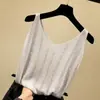 Chaleco de Punto Brillante de Seda de Hielo Resistente Estilo Coreano de Verano Nuevo, Chaleco Holgado sin Mangas, Top Versátil para Ropa de Abrigo