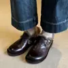 Piel de Vaca ~ Cálido para Invierno Forro Polar Lana de Cordero Suela Suave Zapatos de Piel Retro Punta Redonda Boca Profunda Planos Mocasines Slip-On