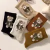 Calcetines de Oso para Mujer de Media Pantorrilla Primavera y Otoño Ins de Moda Lindos Versátiles Frescos Estilo Japonés Calcetines de Hilo de Pluma de Café