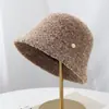 Sombrero de Pescador Simple de Lana de Cordero Japonés para Mujer Otoño Invierno Sombrero de Pescador de Felpa Color Sólido Sombrero de Cubo de Lana Mixta Sombrero de Moda Tendencia