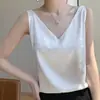 Camisola de verano para usar como prenda exterior, adecuada para llevar debajo de un traje, chaleco satinado estilo coreano con estampado de jacquard de seda de acetato, top de color liso para mujer