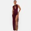 Vestido de banquete sexy y elegante con encaje, falda larga con abertura alta, muy vendido entre Europa y América.