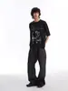 Camiseta de Verano para Hombre de Manga Corta, Color Sólido, Corte Holgado, Estilo Americano Moderno, Impresión de Música Nocturna de Ébano, Gama Alta