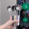 Colher de Aço Inoxidável Estilo Ins de Luxo Leve com Cabo Criativo de Cerâmica Pérola Colher de Sobremesa Colher Doméstica Alto Valor de Cor Atacado